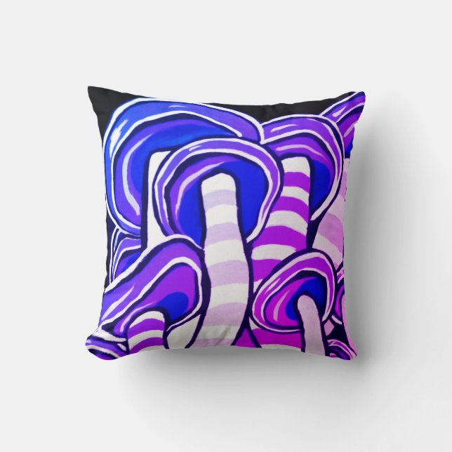 Lila Trippy psychedelischer Pilzehippie-Druck Kissen (Vorderseite)