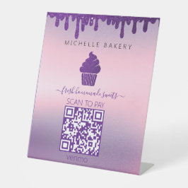 Lila Tropfen Bakery Shop QR CODE Zahlung Sockelschild