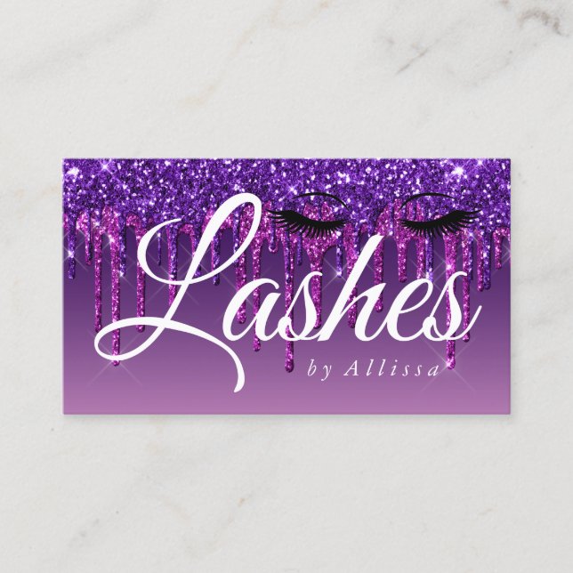 Lila Tropfen-Glitzer-Look-Lashes Visitenkarte (Vorderseite)