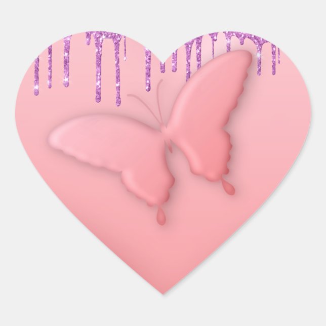 Lila Tropfen Glitzer Schmetterling Sticker (Vorderseite)