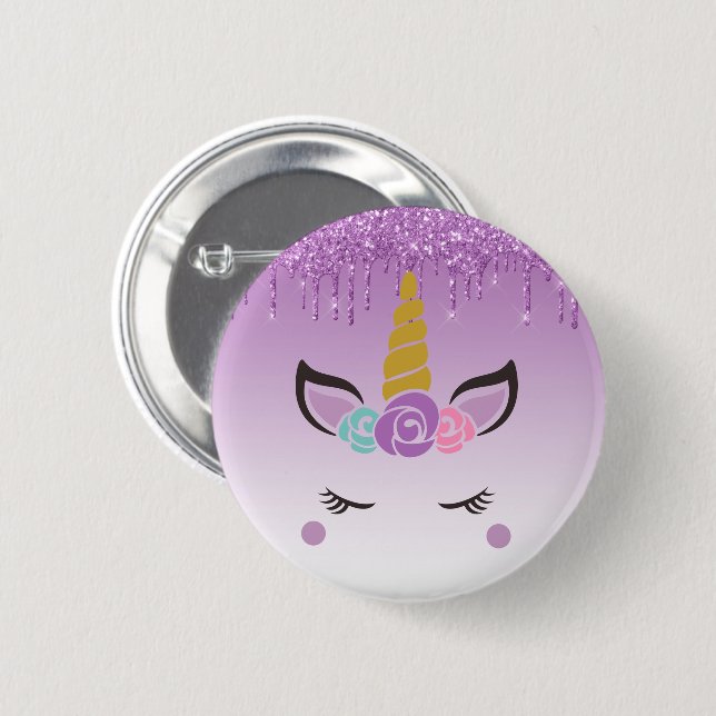 Lila Tropfkörper Glitzer Blumenzwiebeln Button (Vorne & Hinten)