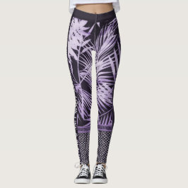 Lila tropische Blätter Glitzer & quote stilvoll Leggings