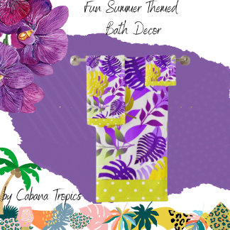 Lila tropische Blätter, Mauve, Lemon, Limon Trim Badhandtuch Set
