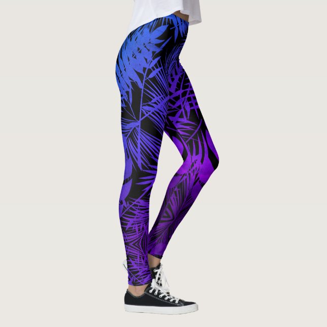 Lila tropische Palmen-Blätter mit modernem Chic Leggings (Rechts)