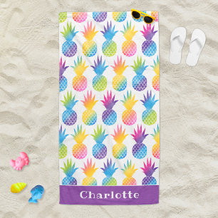 Lila tropischer Ananas-Individuelle Name Strandtuch