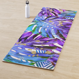 Lila tropisches Leaf Muster Palm Glitzer Beach Yo Yogamatte