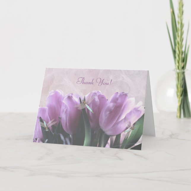 Lila Tulip Aqua Dragonflies Danke! Karte (Vorderseite)