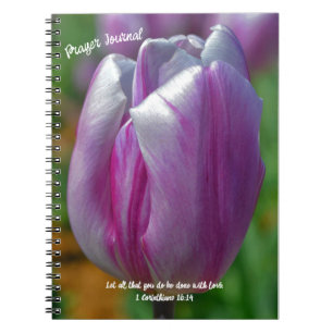 Lila Tulip Bible Verse Prayer Journal Notizblock