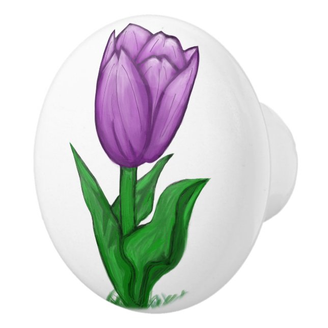 Lila Tulip Blume Keramik Knochen Keramikknauf (Rechts)