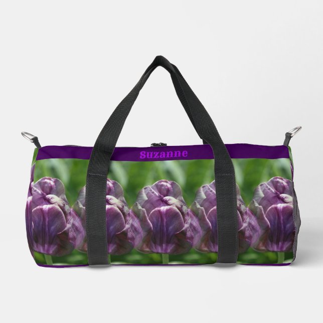Lila Tulip-Blume Personalisiert Duffle Bag (Vorderseite)