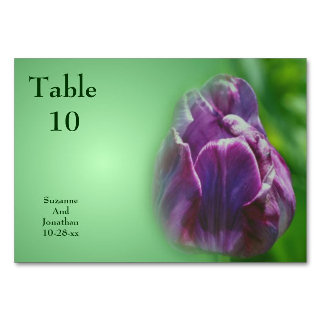 Lila Tulip Blume Personalisiert Hochzeit Tischnummer (Vorderseite)