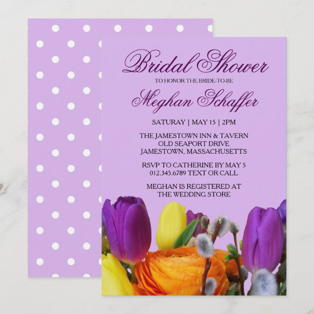Lila Tulip Bouquet Bridal Dusche Einladungen (Vorne/Hinten)