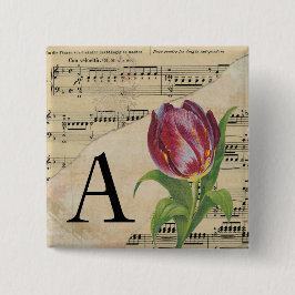 Lila Tulip Sheet Music Monogram Initial A Button