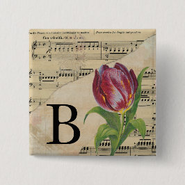 Lila Tulip Sheet Music Monogram Initial B Button