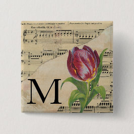 Lila Tulip Sheet Music Monogram Initial Button