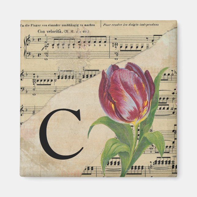 Lila Tulip Sheet Music Monogram Initial C Magnet (Vorne)