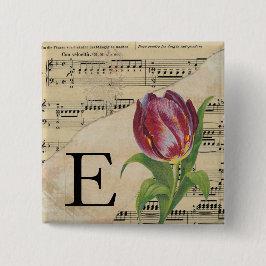 Lila Tulip Sheet Music Monogram Initial E Button