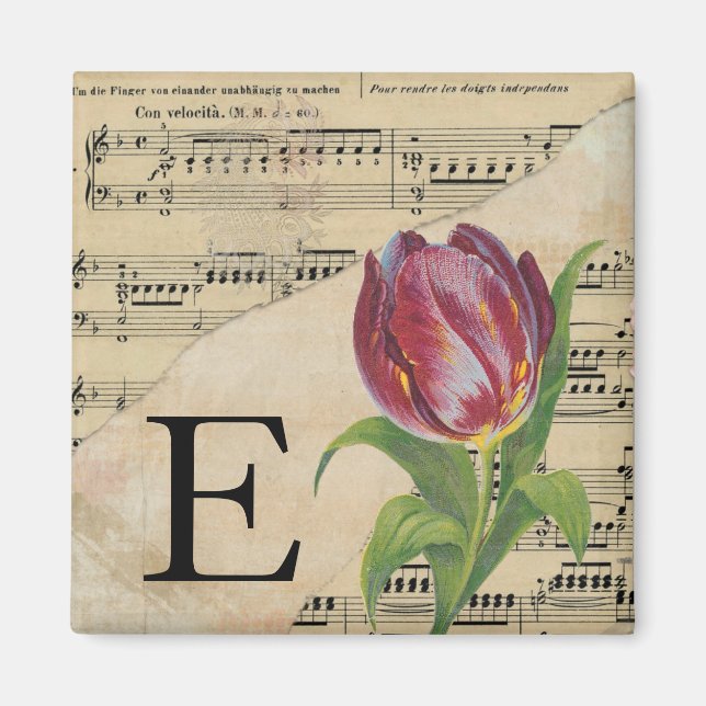 Lila Tulip Sheet Music Monogram Initial E Magnet (Vorne)