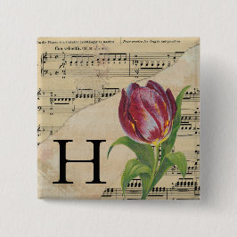 Lila Tulip Sheet Music Monogram Initial H Button