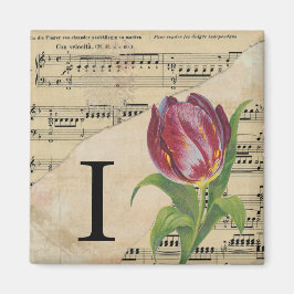 Lila Tulip Sheet Music Monogram Initial I Magnet