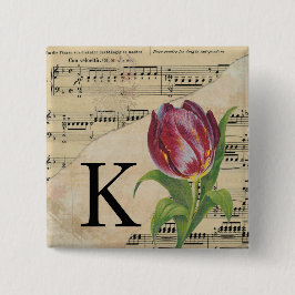 Lila Tulip Sheet Music Monogram Initial K Button