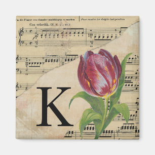 Lila Tulip Sheet Music Monogram Initial K Magnet