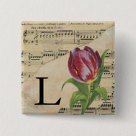 Lila Tulip Sheet Music Monogram Initial L Button