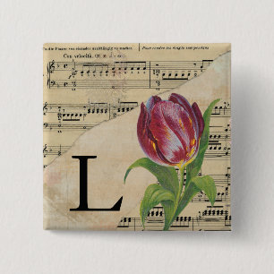 Lila Tulip Sheet Music Monogram Initial L Button