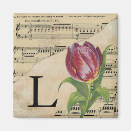 Lila Tulip Sheet Music Monogram Initial L Magnet