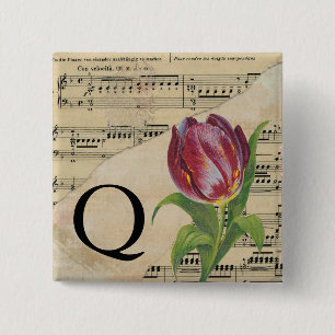 Lila Tulip Sheet Music Monogram Initial Q Button