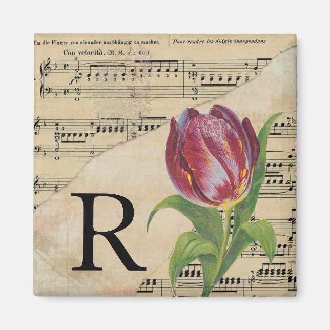 Lila Tulip Sheet Music Monogram Initial R Magnet (Vorne)