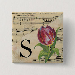 Lila Tulip Sheet Music Monogram Initial S Button