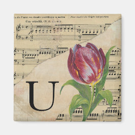 Lila Tulip Sheet Music Monogram Initial U Magnet