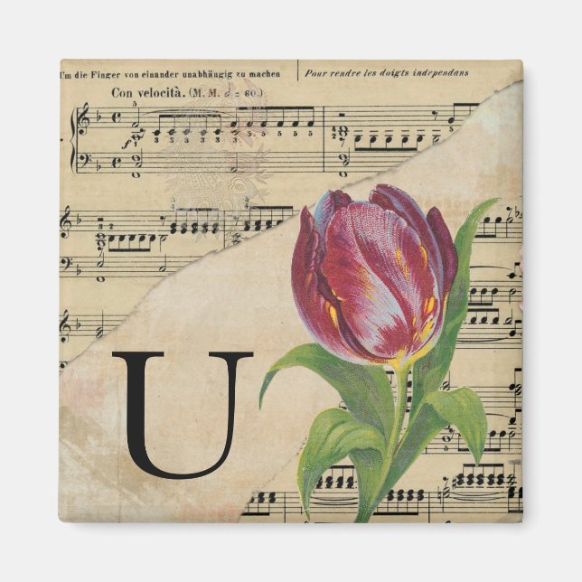 Lila Tulip Sheet Music Monogram Initial U Magnet (Vorne)