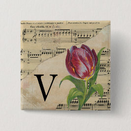 Lila Tulip Sheet Music Monogram Initial V Button