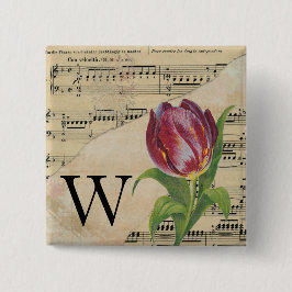 Lila Tulip Sheet Music Monogram Initial W Button