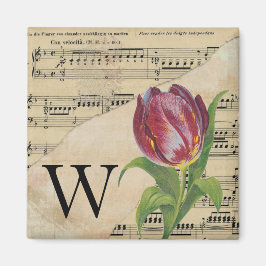 Lila Tulip Sheet Music Monogram Initial W Magnet
