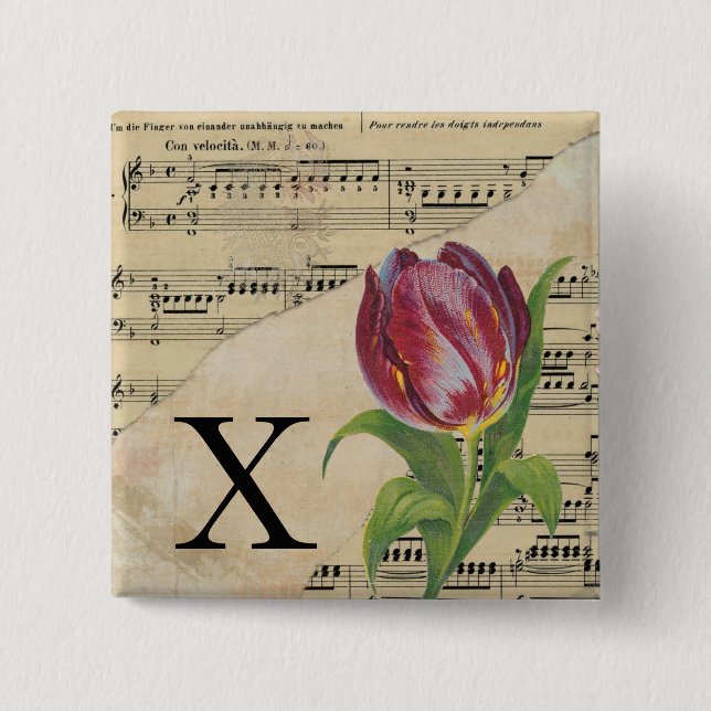 Lila Tulip Sheet Music Monogram Initial X Button (Vorderseite)