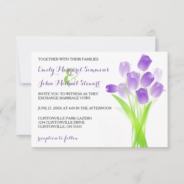 Lila Tulips - 3x5 Einladung zur Hochzeit (Vorderseite)