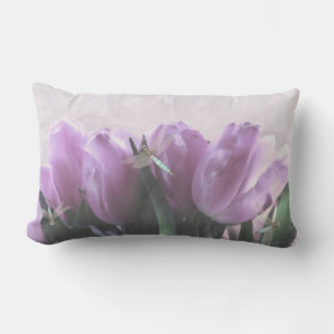Lila Tulips Aqua Dragonflies Lumbar Cushions Lendenkissen