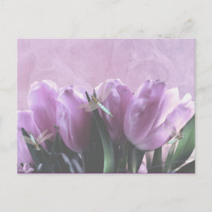 Lila Tulips Aqua Dragonfys Postkarte