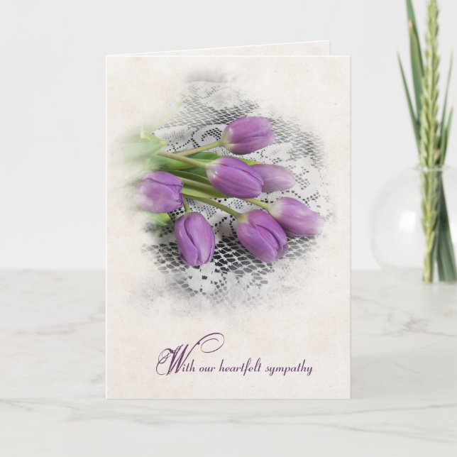 Lila Tulips auf der Lace Sympathy Card Karte (Vorderseite)