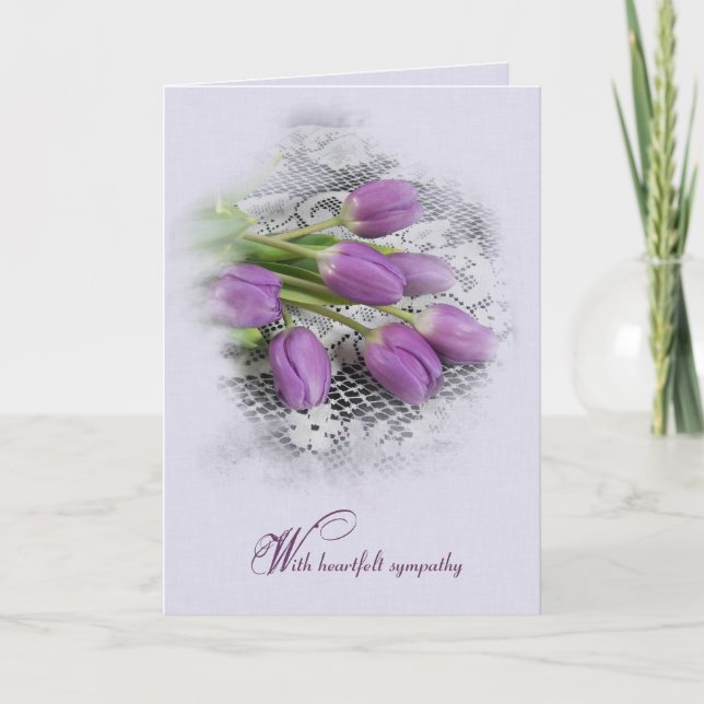 Lila Tulips auf der Lace Sympathy Card Karte (Vorderseite)
