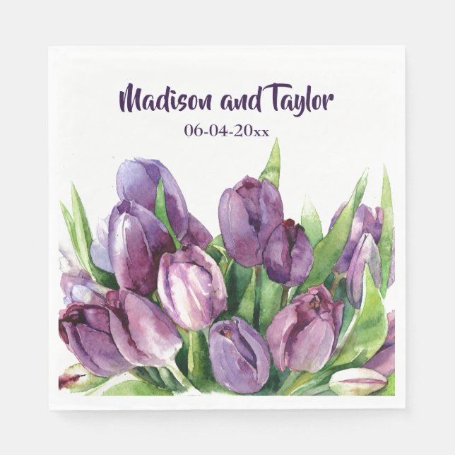 Lila Tulips Blumenwasser Hochzeit/Dusche Serviette (Vorderseite)