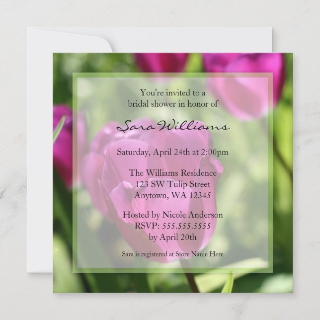 Lila Tulips Bridal Dusche Einladungen (Vorderseite)
