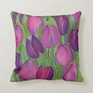 Lila Tulips Design Throw Kissen