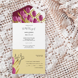 Lila Tulips Elegant Wasserfarbe Handgemalt All In One Einladung