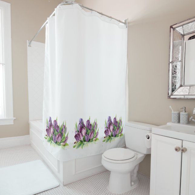 Lila Tulips Floral Wasserfarbmuster Duschvorhang (Beispiel)