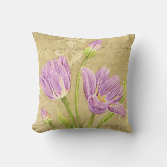Lila Tulips Garden Hinweise Kissen (Vorderseite)