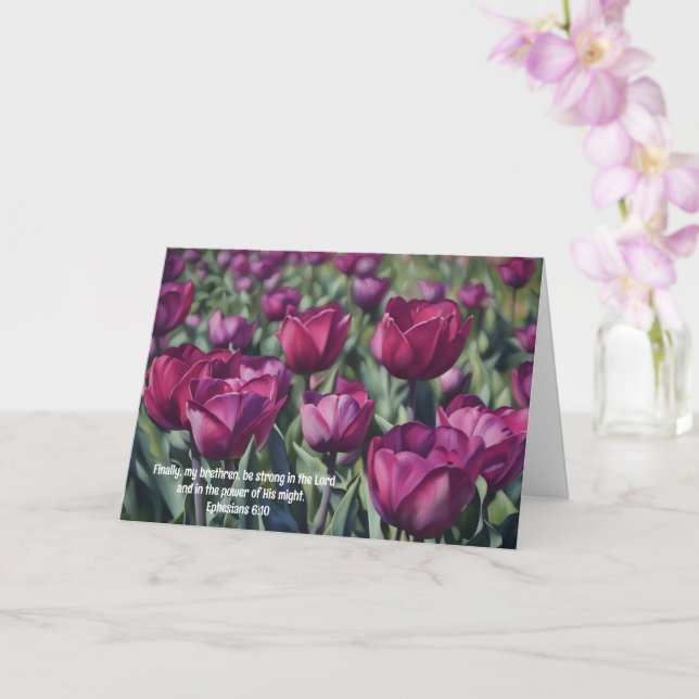 Lila Tulips kräftig ermutigen Glaubensbibelverse Karte (Orchidee)